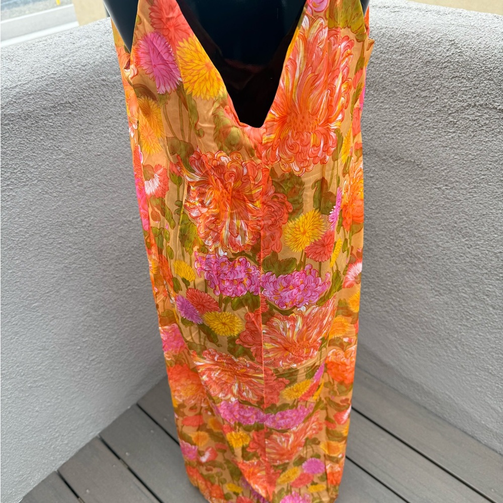 Vibrant Floral Pink Orange Maxi Dress – Boho Resort Wear – 59” Length - Picture 2 of 3